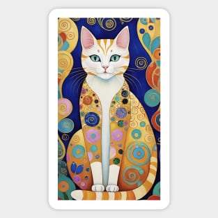 Gustav Klimt's Whimsical Feline: Colorful Cat Illustration Sticker